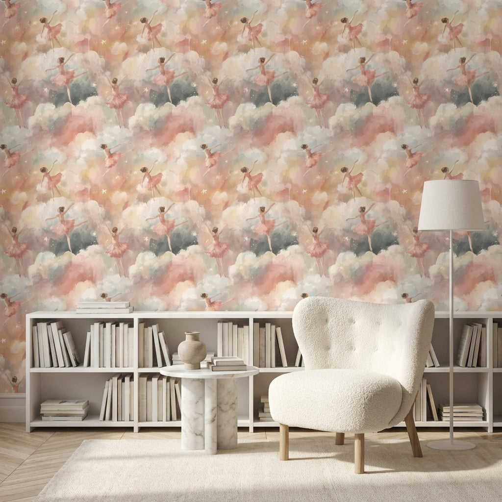 Ballerinas Wallpaper Clouds Whimsical Wall Decor