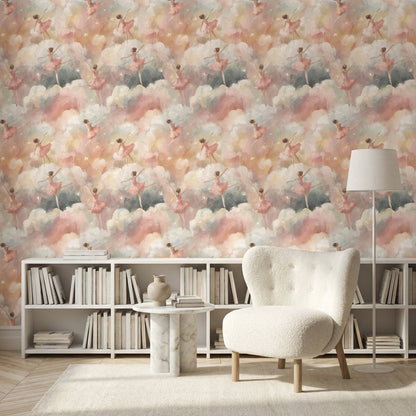 Ballerinas Wallpaper Clouds Whimsical Wall Decor