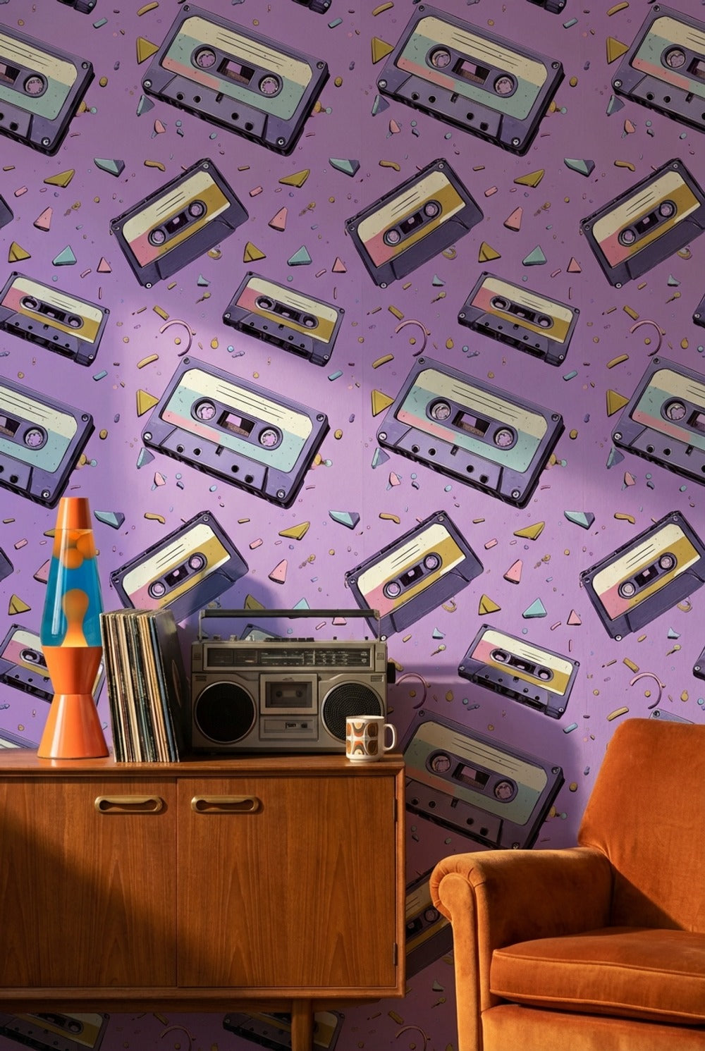 Purple Background Wallpaper Retro Geometric Wall Art