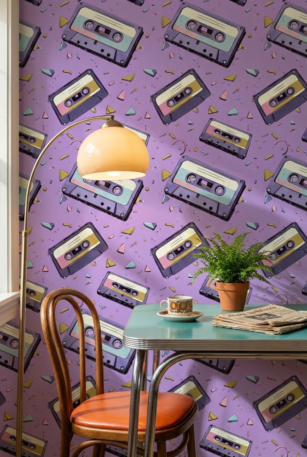 Purple Background Wallpaper Retro Geometric Wall Art