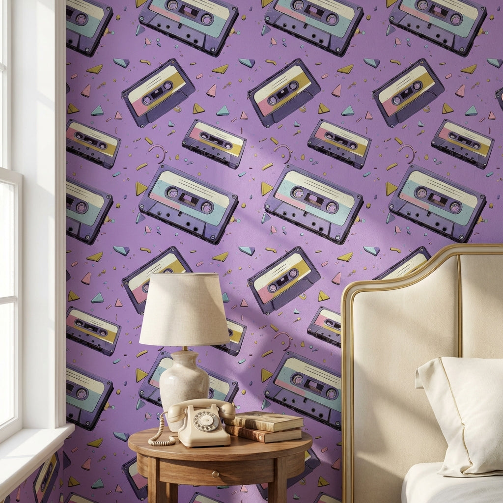 Purple Background Wallpaper Retro Geometric Wall Art
