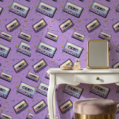 Purple Background Wallpaper Retro Geometric Wall Art