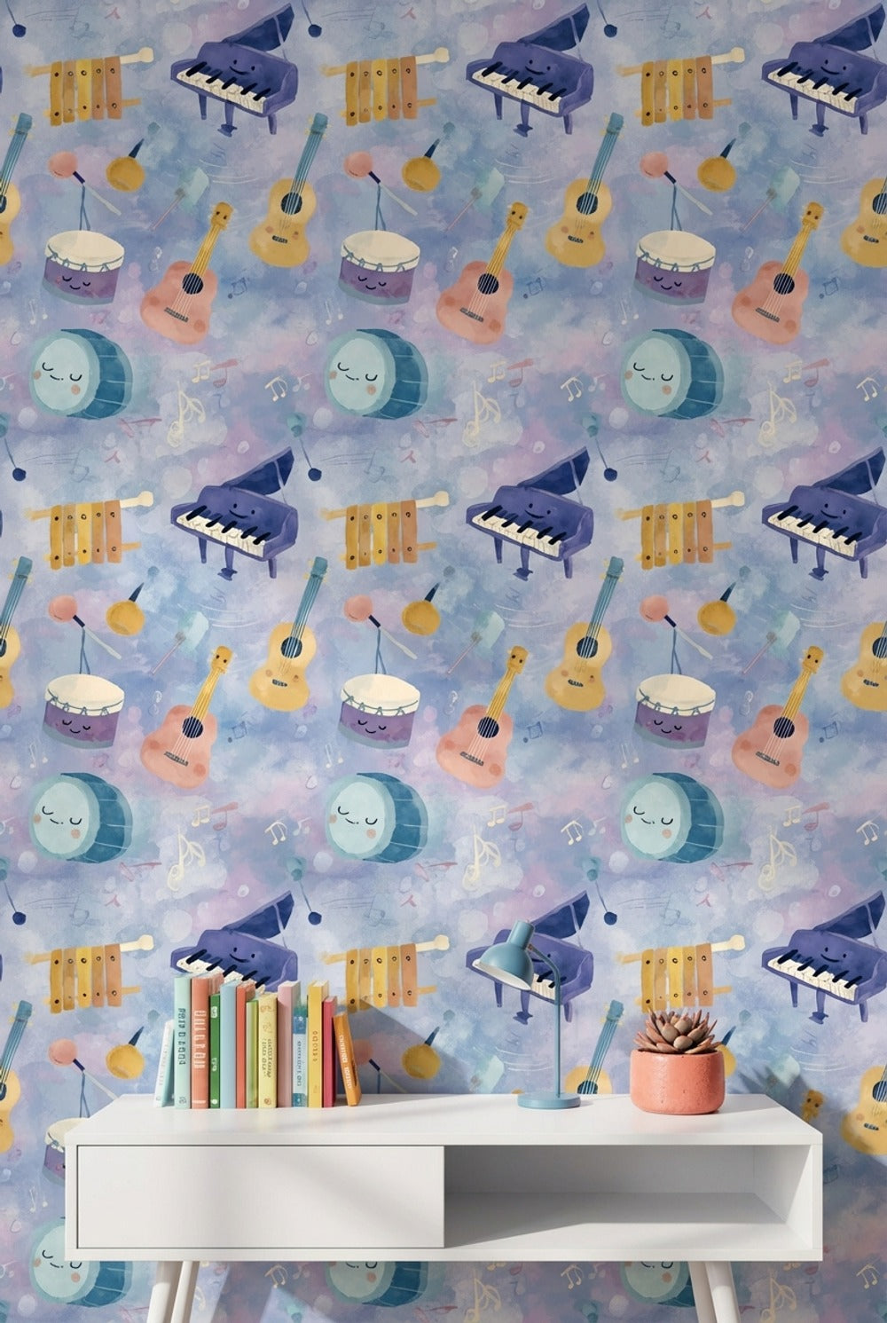 Musical Instruments Wallpaper Cartoon Watercolor Decorative Mural