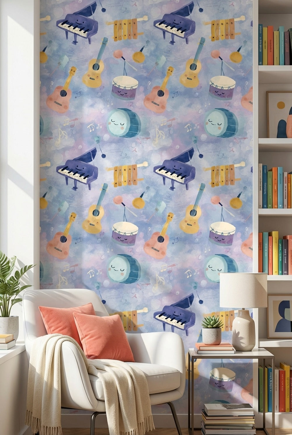 Musical Instruments Wallpaper Cartoon Watercolor Decorative Mural