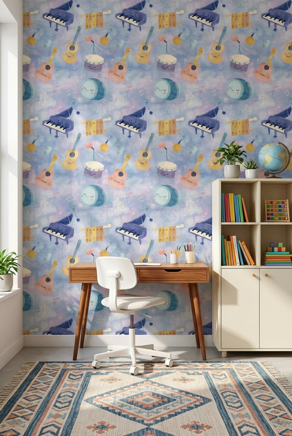 Musical Instruments Wallpaper Cartoon Watercolor Decorative Mural