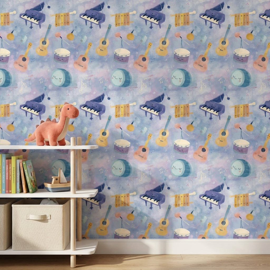 Musical Instruments Wallpaper Cartoon Watercolor Decorative Mural