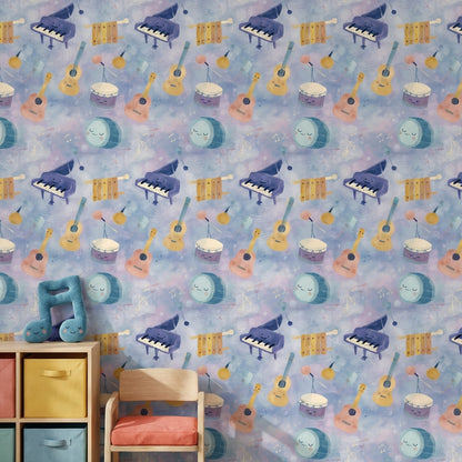 Musical Instruments Wallpaper Cartoon Watercolor Decorative Mural