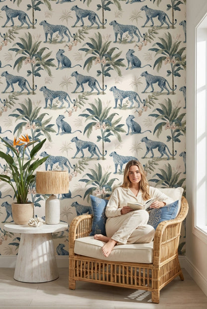Cheetah Wallpaper Tropical Foliage Decorative Mural