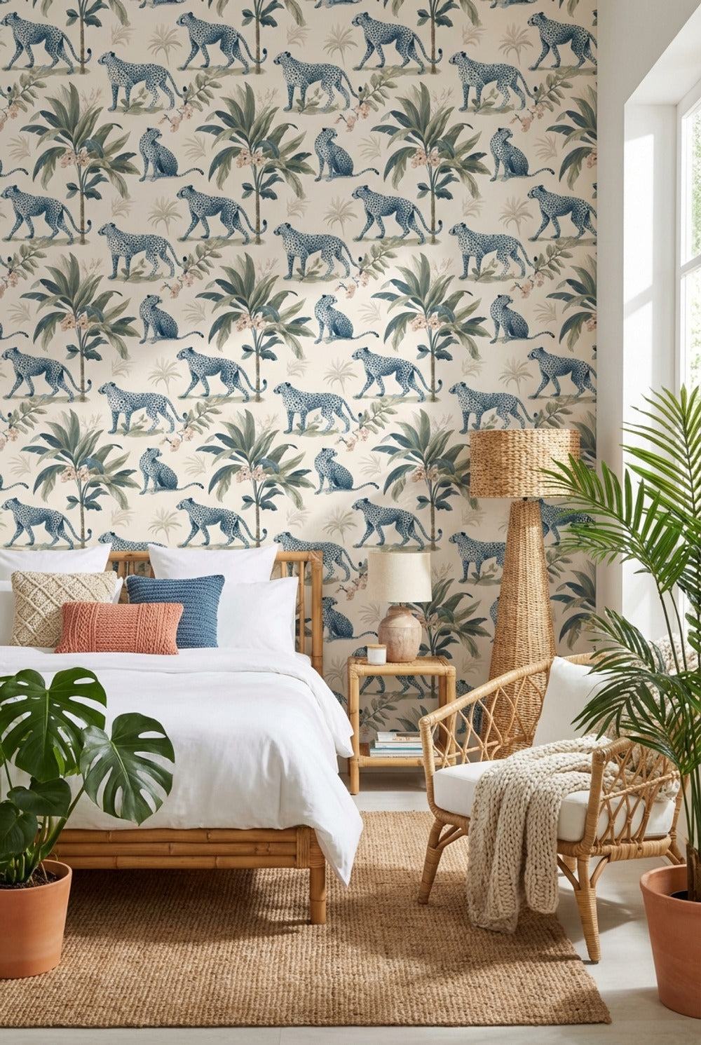 Cheetah Wallpaper Tropical Foliage Decorative Mural