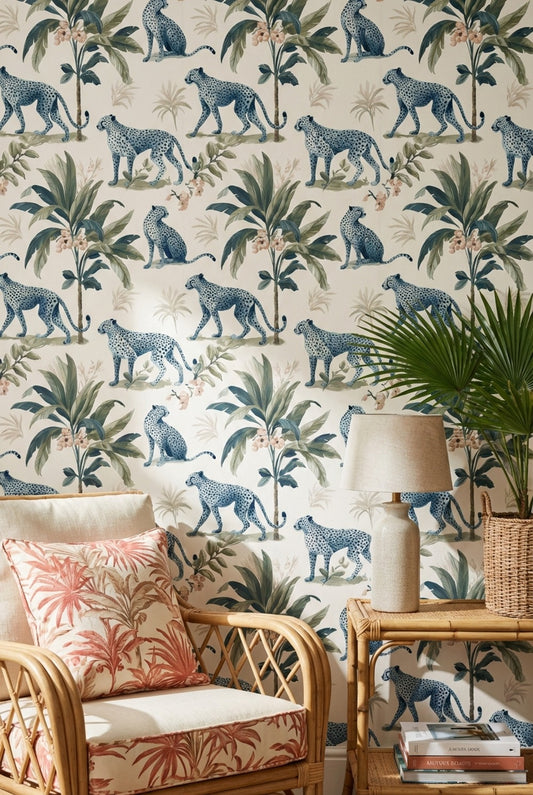Cheetah Wallpaper Tropical Foliage Decorative Mural