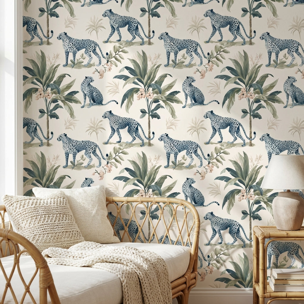 Cheetah Wallpaper Tropical Foliage Decorative Mural