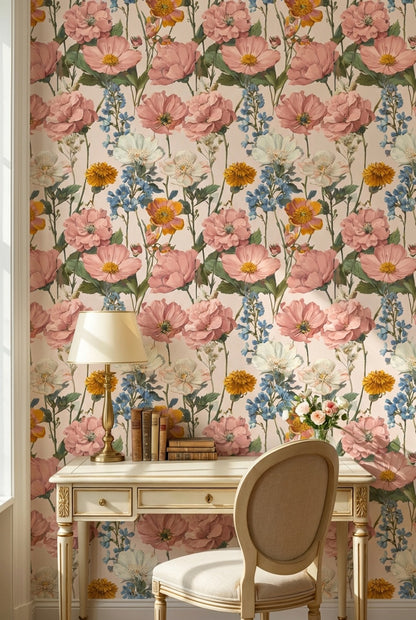 Vintage Wallpaper Floral Removable Traditional Wall Mural