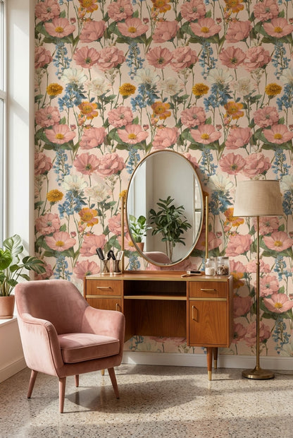 Vintage Wallpaper Floral Removable Traditional Wall Mural