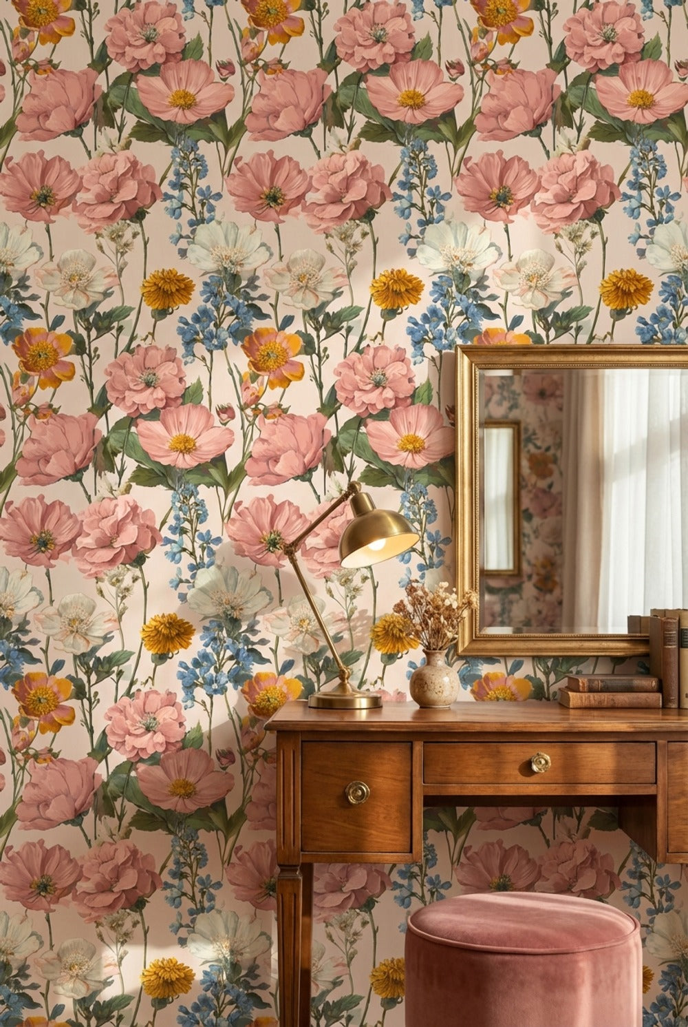Vintage Wallpaper Floral Removable Traditional Wall Mural