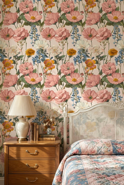 Vintage Wallpaper Floral Removable Traditional Wall Mural
