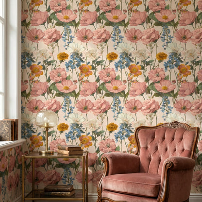 Vintage Wallpaper Floral Removable Traditional Wall Mural