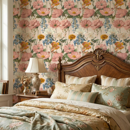 Vintage Wallpaper Floral Removable Traditional Wall Mural