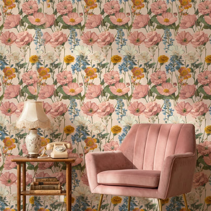 Vintage Wallpaper Floral Removable Traditional Wall Mural