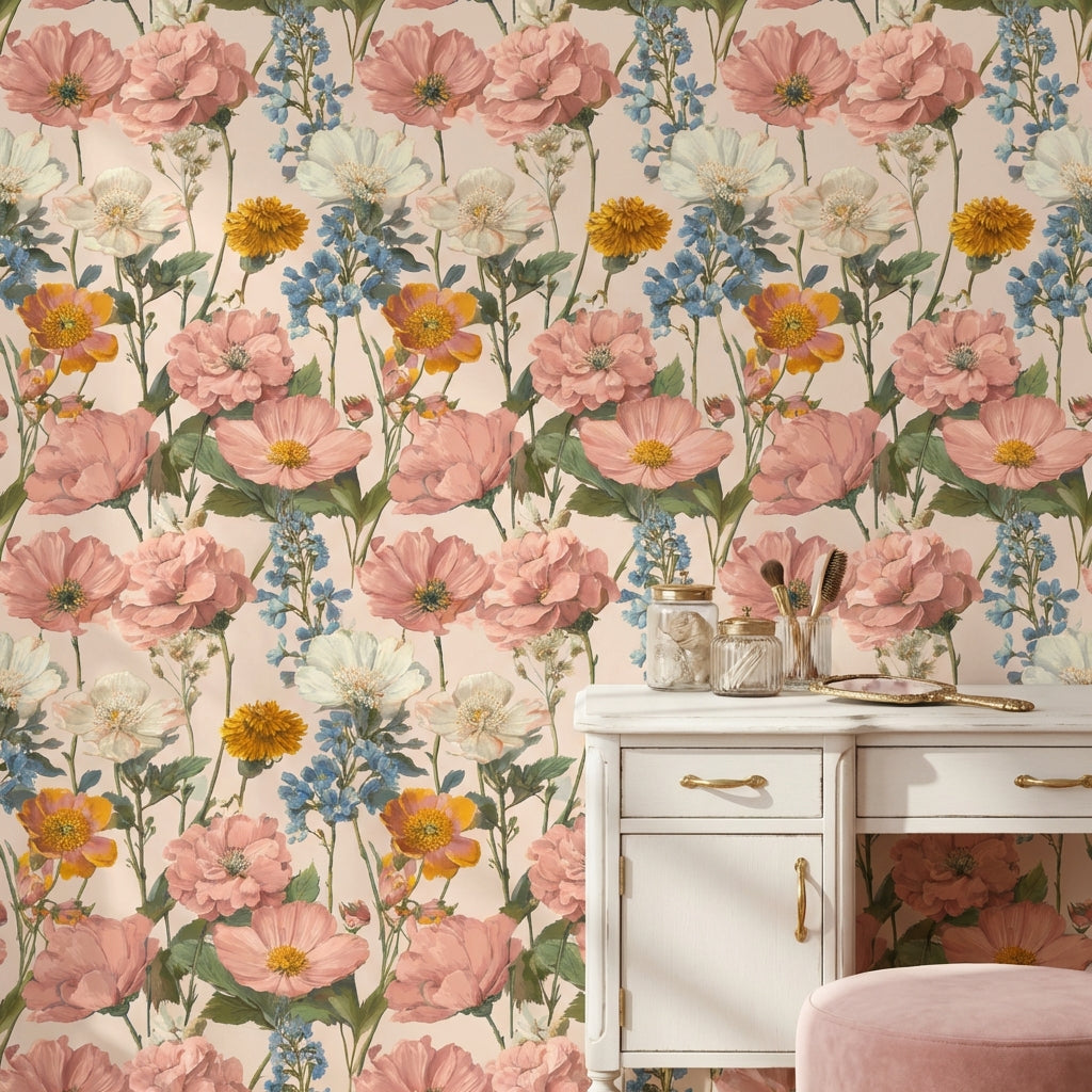Vintage Wallpaper Floral Removable Traditional Wall Mural