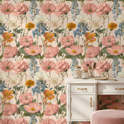 Vintage Wallpaper Floral Removable Traditional Wall Mural