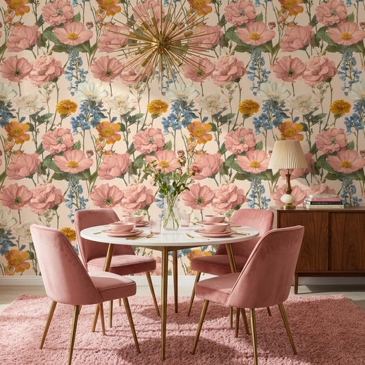 Vintage Wallpaper Floral Removable Traditional Wall Mural