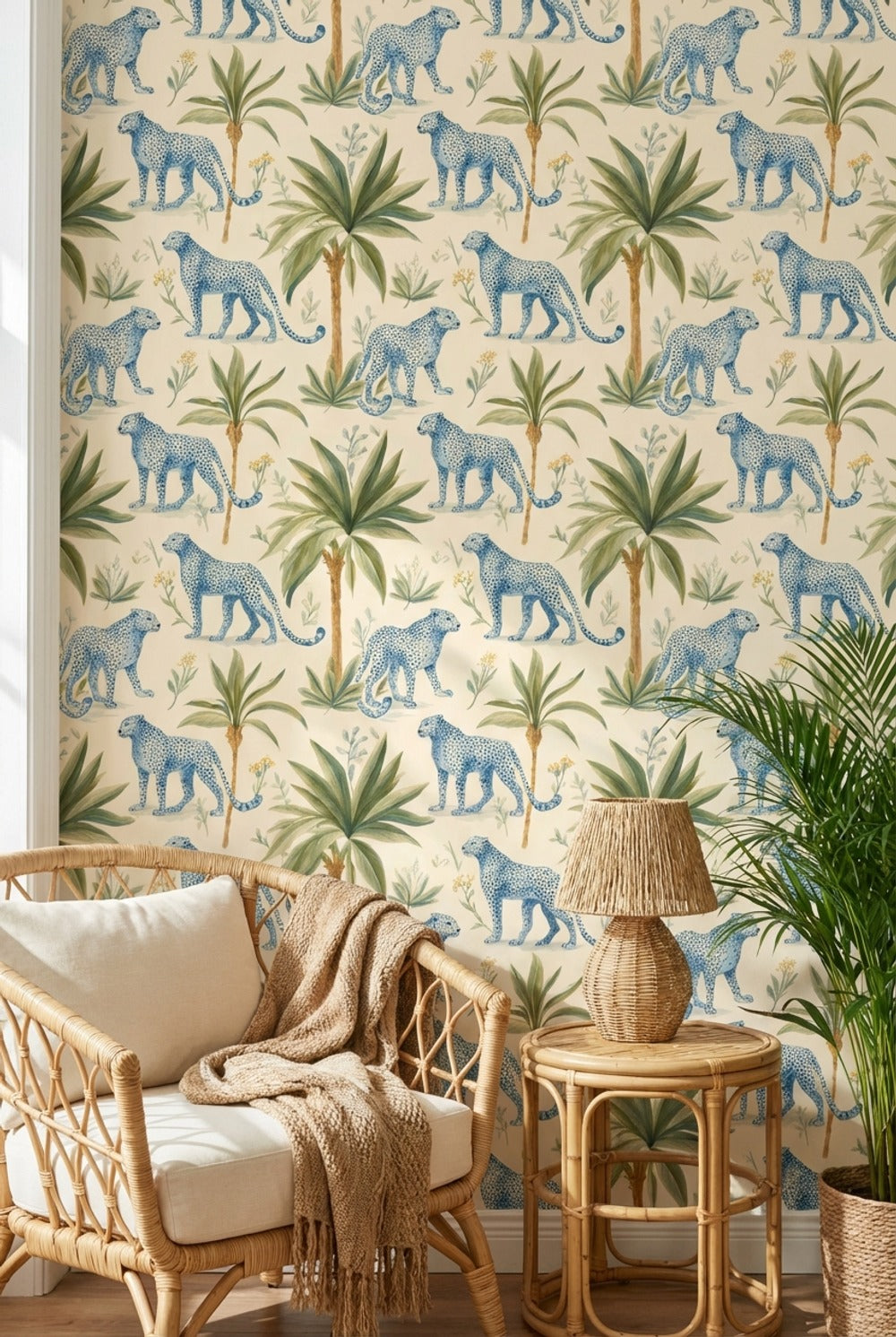 Leopards Wallpaper Tropical Blue Wall Decor