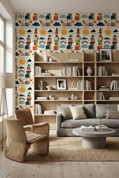 Whimsical Wallpaper Geometric Playful Decorative Mural