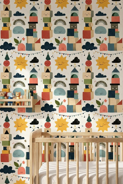 Whimsical Wallpaper Geometric Playful Decorative Mural