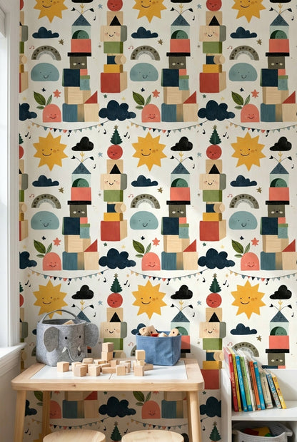 Whimsical Wallpaper Geometric Playful Decorative Mural