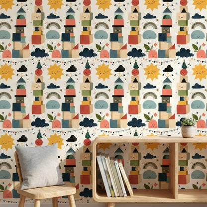 Whimsical Wallpaper Geometric Playful Decorative Mural