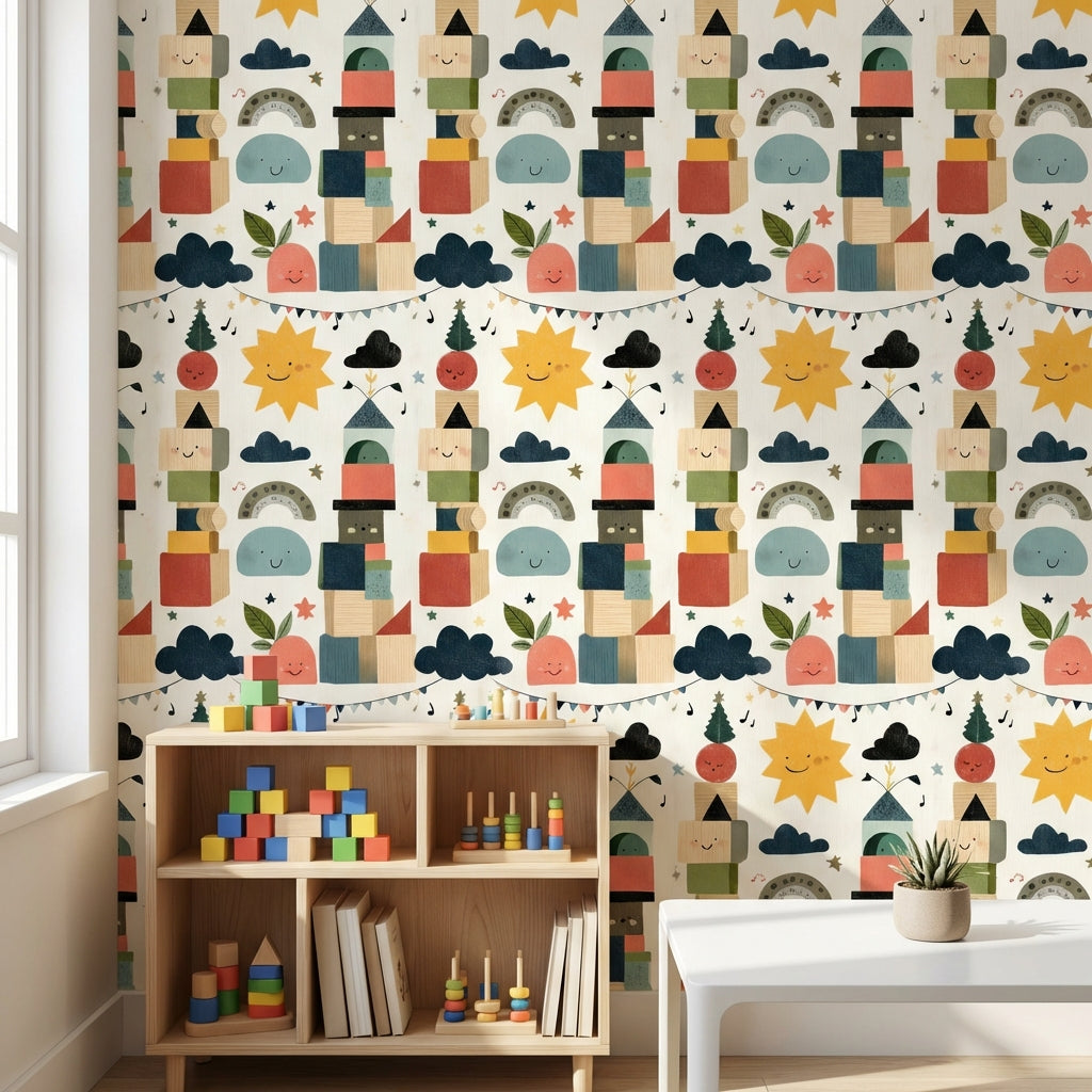 Whimsical Wallpaper Geometric Playful Decorative Mural