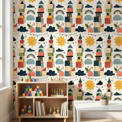 Whimsical Wallpaper Geometric Playful Decorative Mural