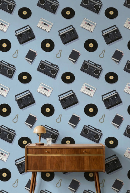 Retro Music Wallpaper Vinyl Cassette Decorative Mural