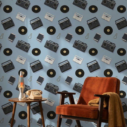 Retro Music Wallpaper Vinyl Cassette Decorative Mural
