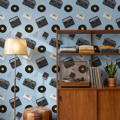 Retro Music Wallpaper Vinyl Cassette Decorative Mural