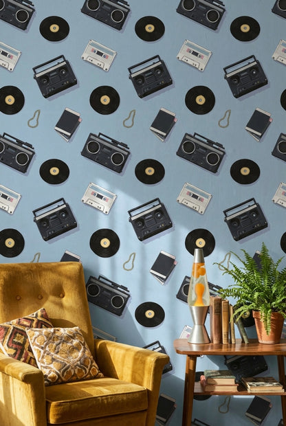 Retro Music Wallpaper Vinyl Cassette Decorative Mural