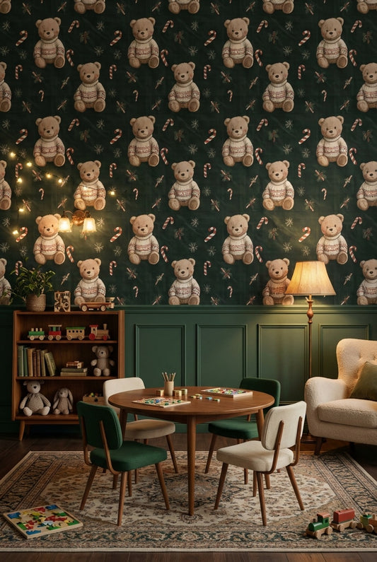 Teddy Bear Wallpaper Festive Vintage Removable Wall Decor