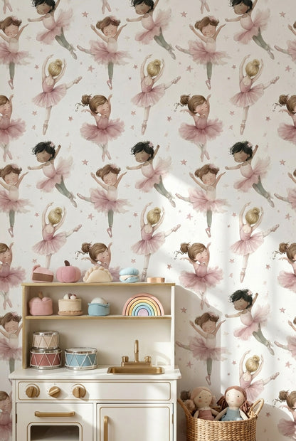 Ballerinas Wallpaper Pink Removable Whimsical Wall Mural