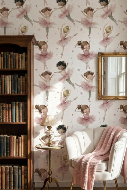 Ballerinas Wallpaper Pink Removable Whimsical Wall Mural
