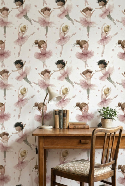 Ballerinas Wallpaper Pink Removable Whimsical Wall Mural