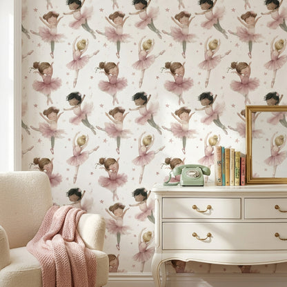 Ballerinas Wallpaper Pink Removable Whimsical Wall Mural