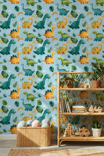 Dinosaurs Wallpaper Tropical Cartoon Decorative Mural