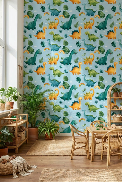 Dinosaurs Wallpaper Tropical Cartoon Decorative Mural