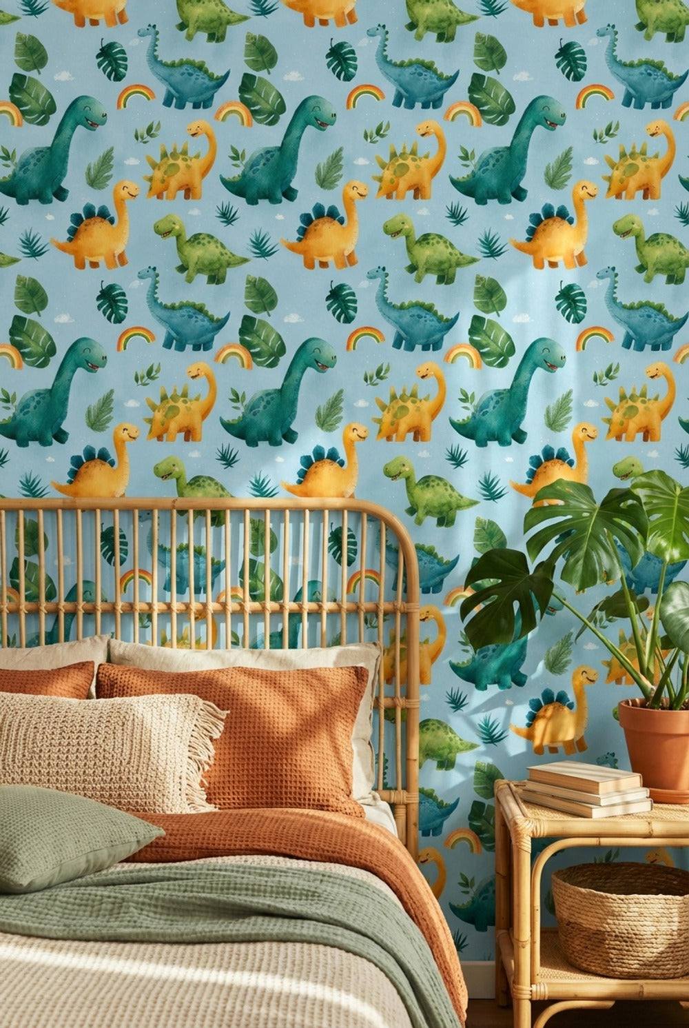 Dinosaurs Wallpaper Tropical Cartoon Decorative Mural