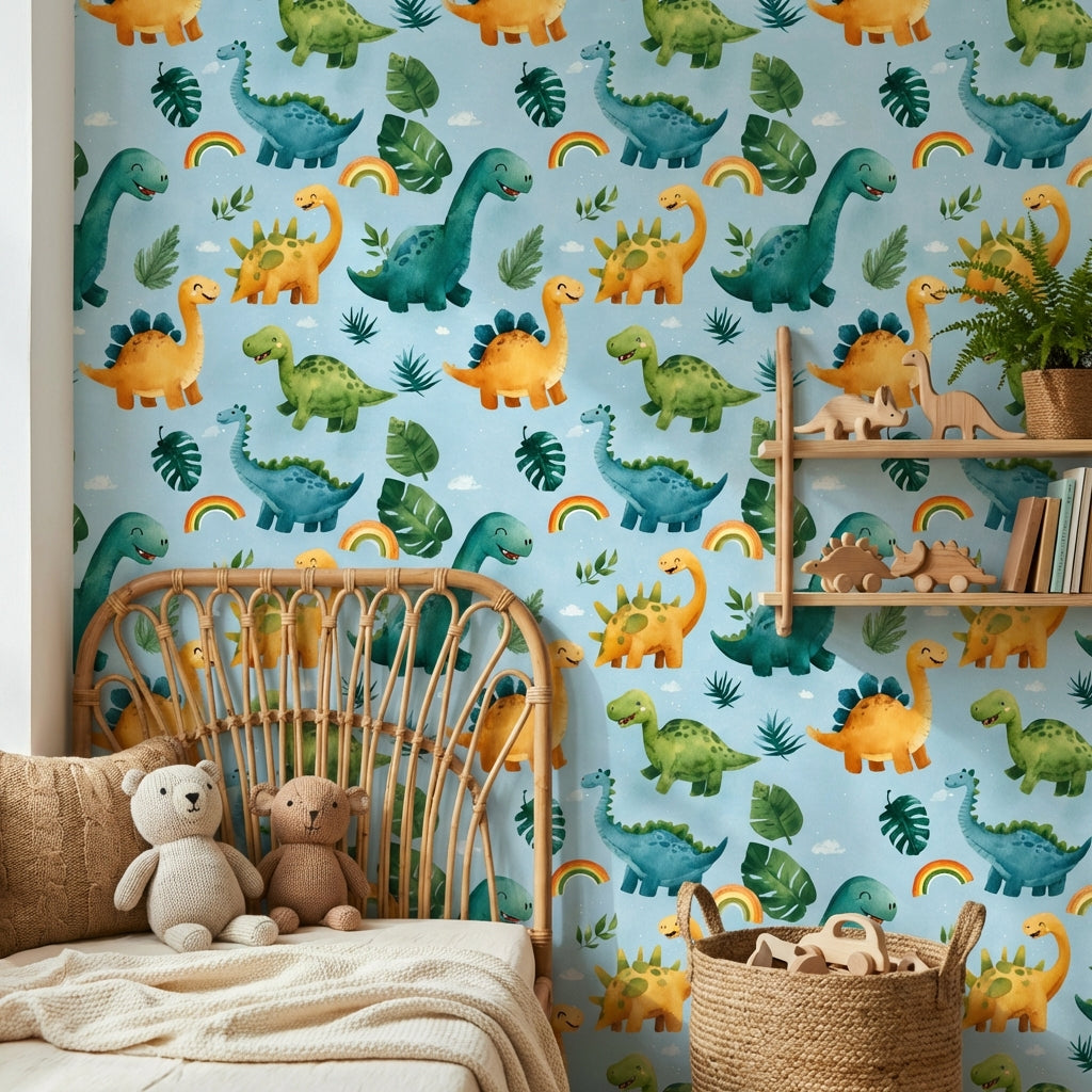 Dinosaurs Wallpaper Tropical Cartoon Decorative Mural