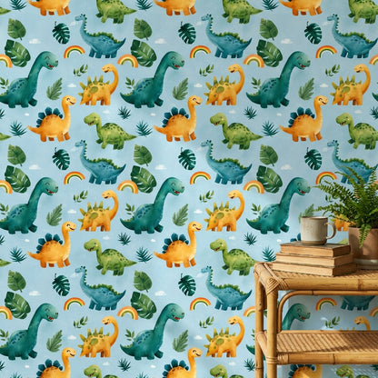 Dinosaurs Wallpaper Tropical Cartoon Decorative Mural