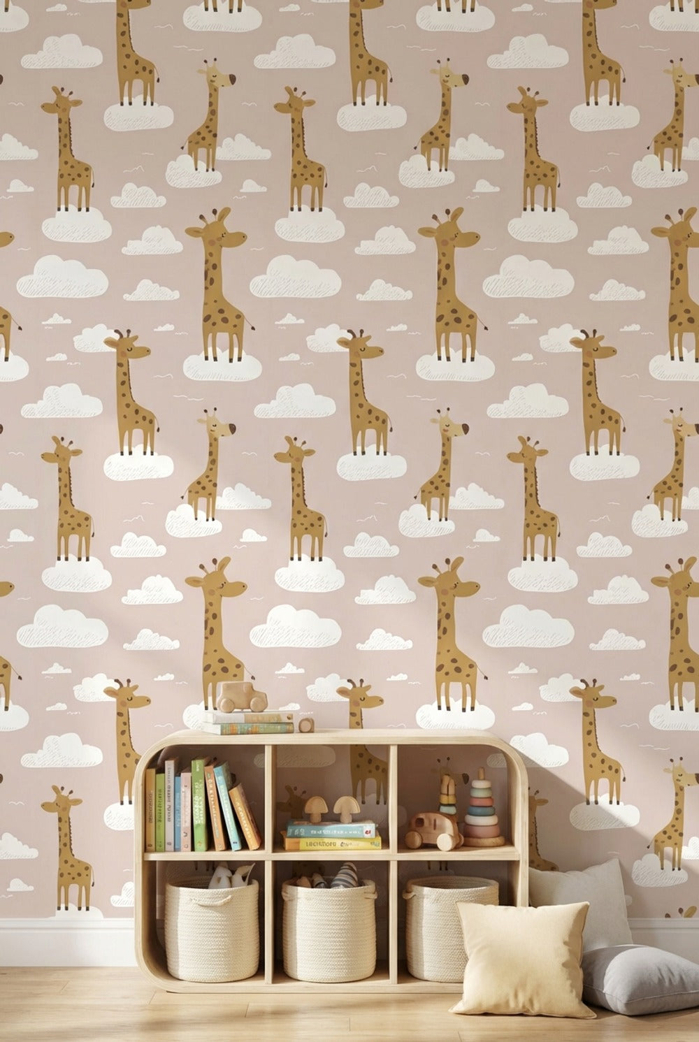 Giraffes Wallpaper Clouds Playful Decorative Mural