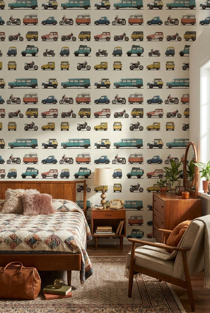 Vintage Wallpaper Vehicles Retro Wall Mural