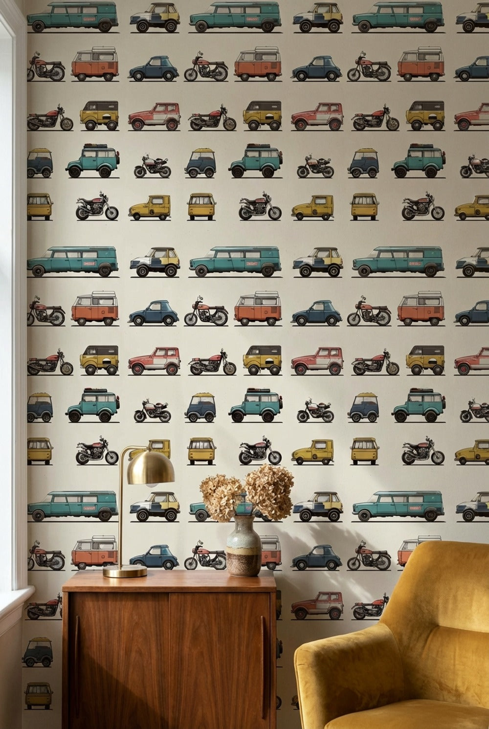 Vintage Wallpaper Vehicles Retro Wall Mural