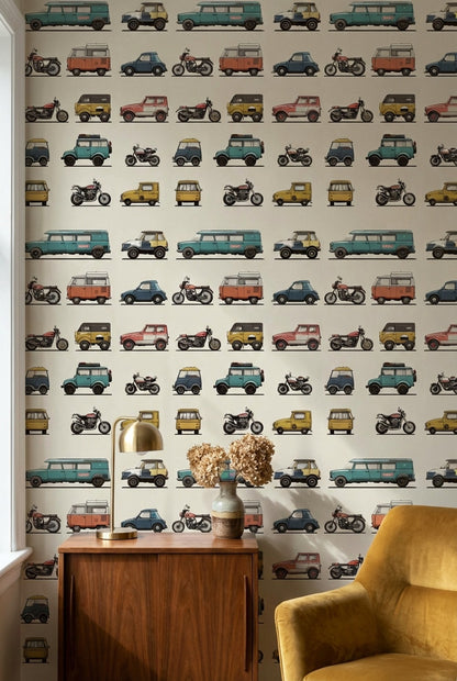 Vintage Wallpaper Vehicles Retro Wall Mural